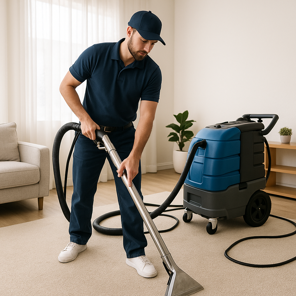 Carpet cleaning expert with extractor machine